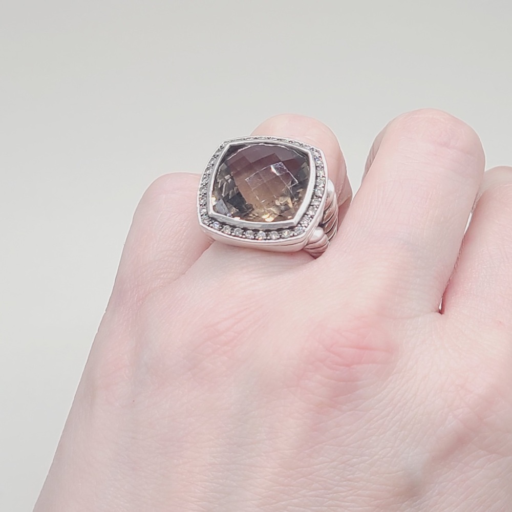 David Yurman Albion Moonlight Ice 17mm Smoky Quartz Diamond Ring - Picture 6 of 10